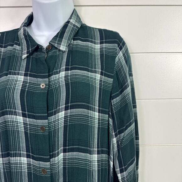 J. Jill Plaid Long Sleeve Button Front Tunic Top Shirt Green sz M - Picture 3 of 7